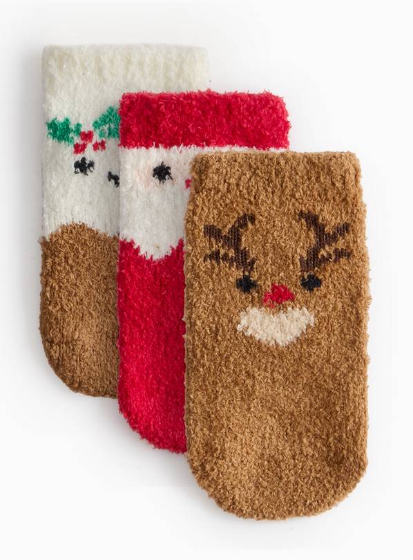 Novelty Christmas Print Cosy Socks 3 Pack 6-12 months